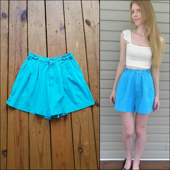 Casual Corner Shorts Vintage 9s 0 High Waist Aqua Blue Shorts